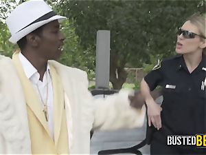 Shady pimp is caught smacking his woman by kinky cougar cops