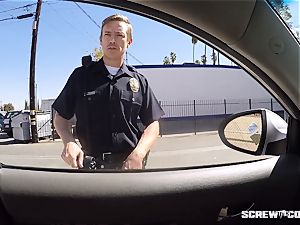 CAUGHT! black damsel gets unloaded deep throating off a cop